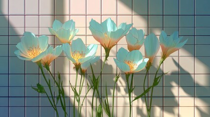 Delicate white flowers with yellow centers against a grid background.
