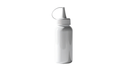 Isolated white plastic squeeze bottle with nozzle cap, ideal for diverse liquid product packaging mockups and design presentations, offered as a transparent background png image