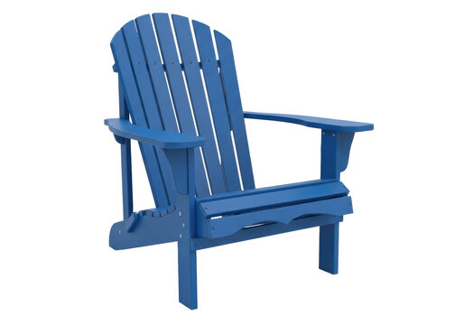 Isolated blue Adirondack chair with an angled back on seamless background for summer days