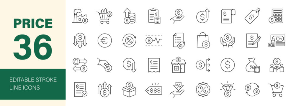 Price icon set. Invoice and discount symbol. Vector illustration.