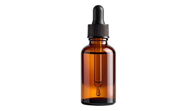 Amber Glass Dropper Bottle PNG for Essential Oils and Serums, Realistic Product Photography