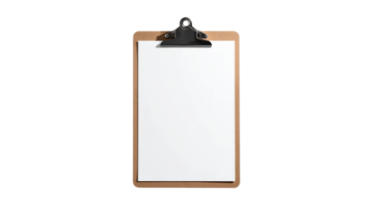 Blank clipboard with white paper on white background, ideal for notes and lists, available as png