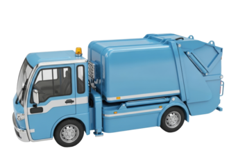 Isolated blue garbage truck, refuse vehicle. Municipal service vehicle, refuse collection