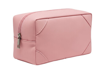 Isolated pink toiletry bag with zipper, cosmetic case, and travel organizer for hygiene products