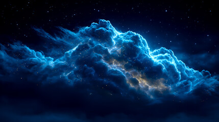 a dark blue and glowing cloud of energy in the night sky