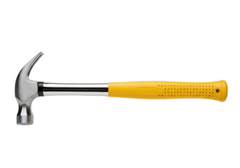 Isolated hammer with chrome metal head and yellow handle, nail puller home repair carpentry work