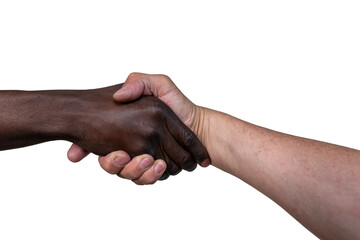 Interracial Hands Reaching on White Background