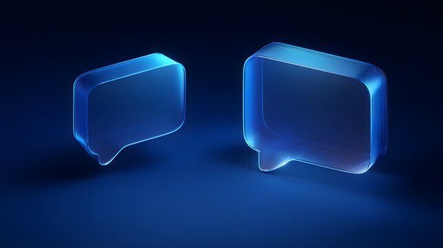 3D blue speech bubbles on dark background, online chat, social media communication, digital messaging, conversation, and technology concept