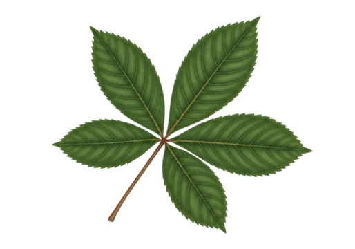 Isolated Horse Chestnut Leaf Detailed veins and jagged edges in nature illustration element