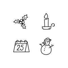 Set of isolated Christmas and New Year party decoration ornaments in black doodle hand-drawn graphic illustration on a white background 5