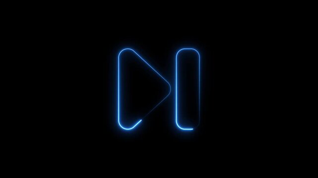 Blue Neon Fast Forward Icon on Black Background next