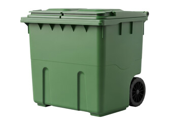 Isolated green trash container, curbside recycling bin, waste bin, refuse, refuse container