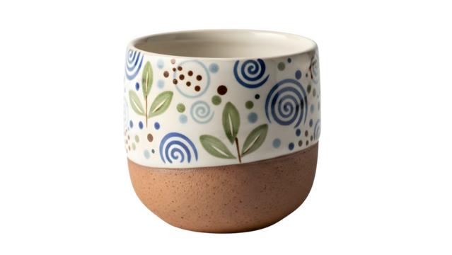 Ceramic Tea Cup with Floral Design, isolated on transparent background