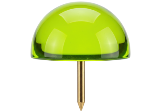 Isolated Green Pushpin Tack with Metal Needle, Stationery Item Office Supply, Thumbtack Stud