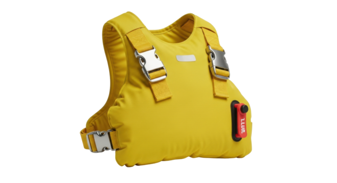 Isolated yellow life jacket, emergency safety vest, nautical sea survival clothing, gear for sailing