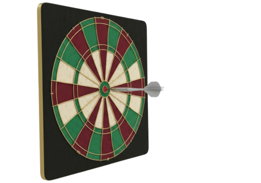 Isolated Dartboard with Dart in Bullseye, Game Room Equipment, Target, Throwing Sport