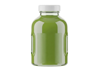 Isolated green smoothie in glass jar with handle and white lid, healthy food concept