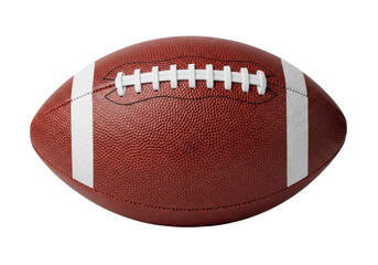 Isolated brown football, a sports equipment item with white stripes and laces for American games