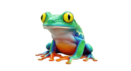Isolated Red-Eyed Tree Frog, with its Green Body, Orange Feet, and Big Yellow Eyes, Posing