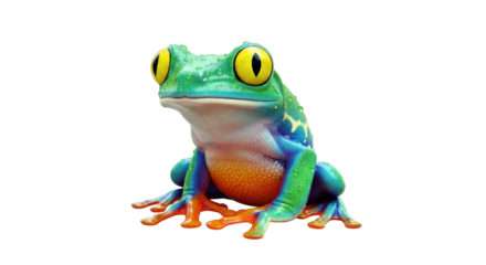 Isolated Red-Eyed Tree Frog, with its Green Body, Orange Feet, and Big Yellow Eyes, Posing