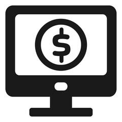 Online payment icon – computer monitor with dollar symbol in minimal outline financial design
