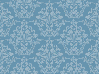 Blue Classic Damask Seamless Pattern Background