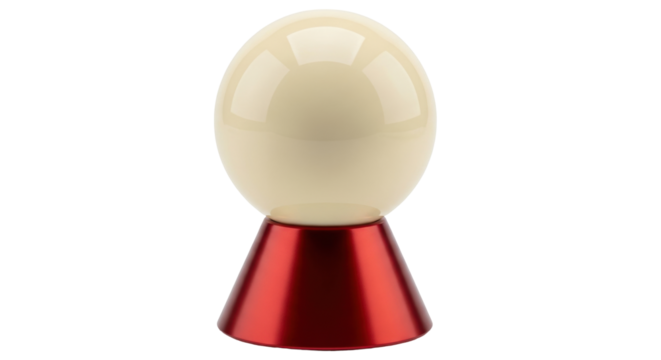 Isolated ball perched atop a cone-shaped stand, gleaming surface in simple studio lighting