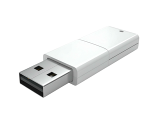White USB flash drive with metal connector for data storage