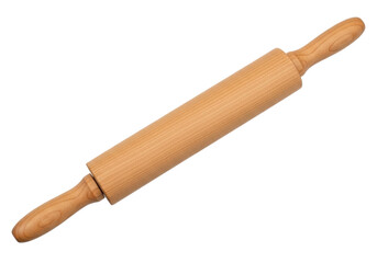 Isolated wooden rolling pin for flattening dough in pastry cooking preparation at home