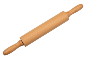 Isolated wooden rolling pin for flattening dough in pastry cooking preparation at home