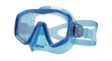 Isolated light blue swim mask, dive mask, scuba diving equipment, snorkeling gear accessory