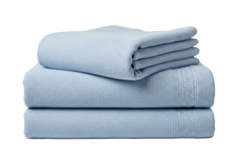 Isolated folded blue waffle weave blankets bedding for newborn baby, soft cotton fabric