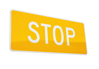 Isolated yellow Stop sign for traffic regulation, control and information, road safety concept