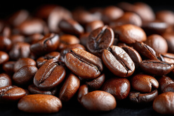 Fototapeta premium Close Up of Roasted Coffee Beans on Dark Background