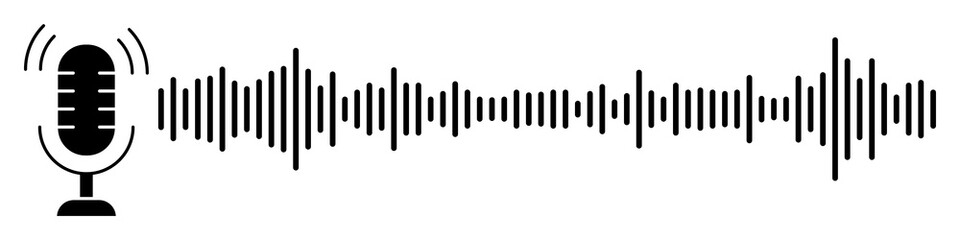 Active Voice Recording Microphone Icon with Sound Wave Pulsing and Transparent Background Vector