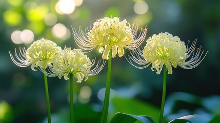 Pale yellow flowers, delicate and clustered, bathed in sunlight