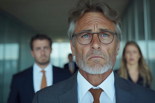 Concerned employees in economic downturn