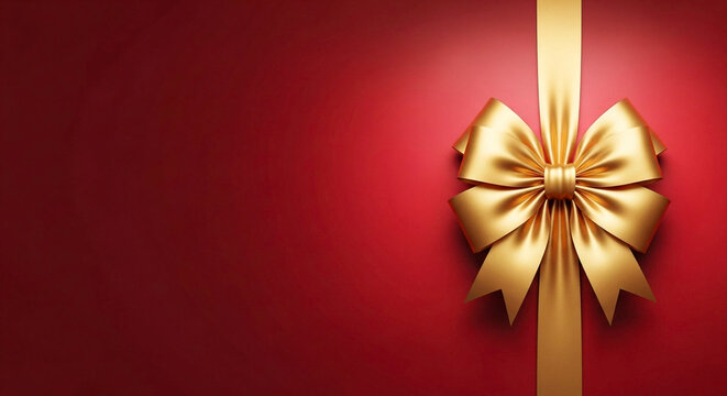 Golden bow on red background for gift packaging and decoration