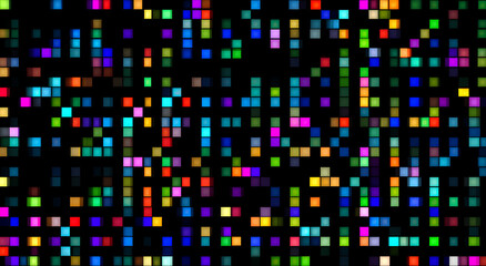 Abstract pixel art background with a vibrant assortment of colorful glowing square blocks