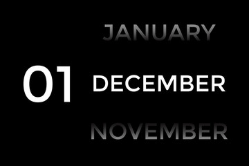 December 1 calendar with black background