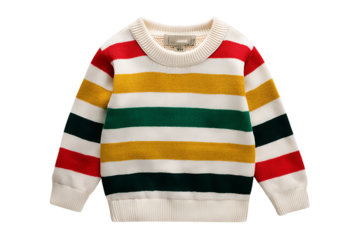 Colorful striped warm sweater with long sleeves isolated on transparent background
