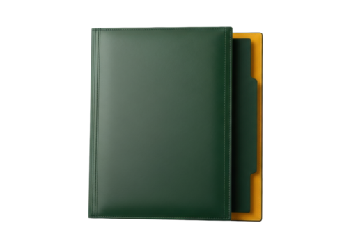 Isolated green file folder, business organizer, administrative supplies, desk supplies