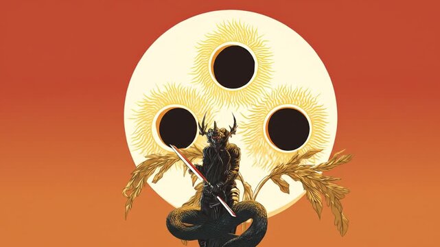 Fantasy artwork depicting a creature with a three eyed moon