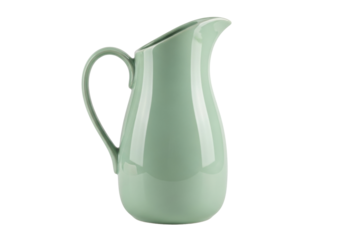 Isolated kitchen pitcher, light green milk jug or water jar for the table in the kitchen