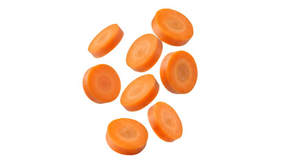Falling carrot slice isolated on transparent background PNG