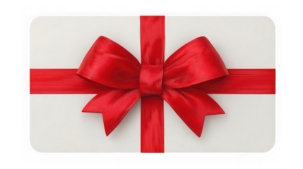 Gift card with a red ribbon isolated on transparent background