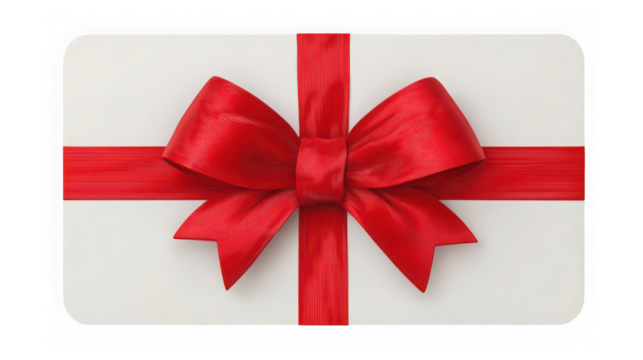 Gift card with a red ribbon isolated on transparent background