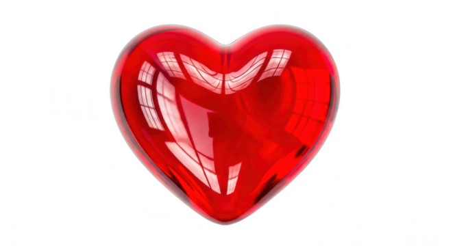 Shiny glossy red heart symbol of love isolated on transparent background