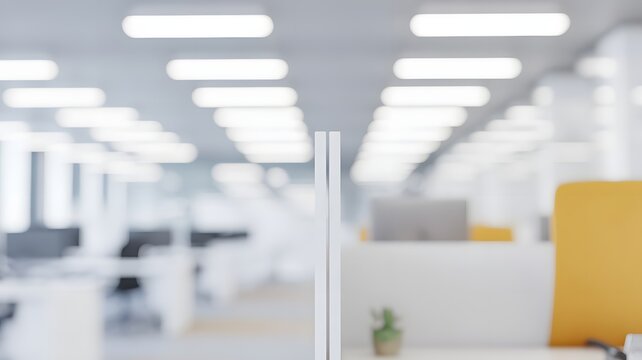 Modern open office interior with bright lighting and blurred workplace background, corporate environment and contemporary workspace design