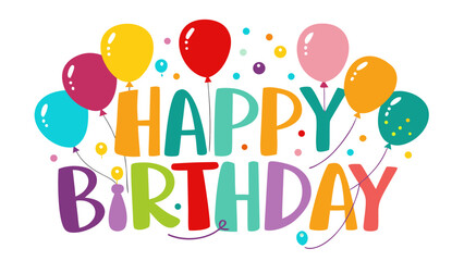 Colorful happy birthday greeting with balloons and confetti